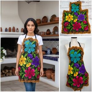 Colorful Zinacantan Floral Mexican Embroidered Artisan Apron